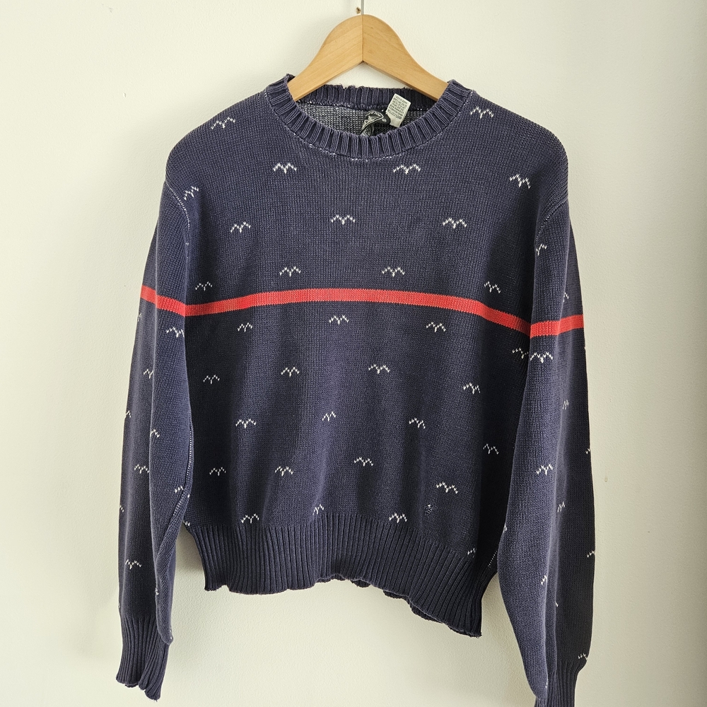 Vintage Boat House Row Sweater Womens Medium Birds Knit Sailor 80s